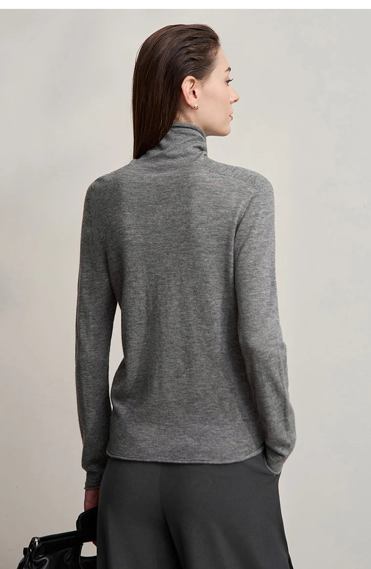 Damen-Rollkragenpullover 100 % Wolle gerade einfarbig Herbst-Winter