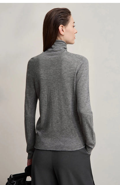 Damen-Rollkragenpullover 100 % Wolle gerade einfarbig Herbst-Winter