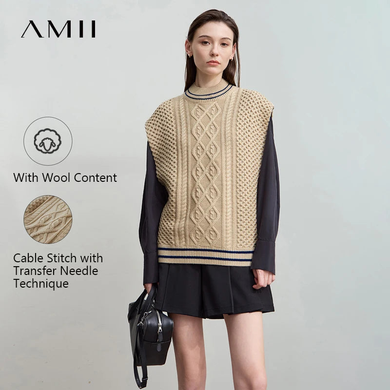 Damen-Halbrollkragen-Pullover ärmellos Weste Wolle-Mix Herbst