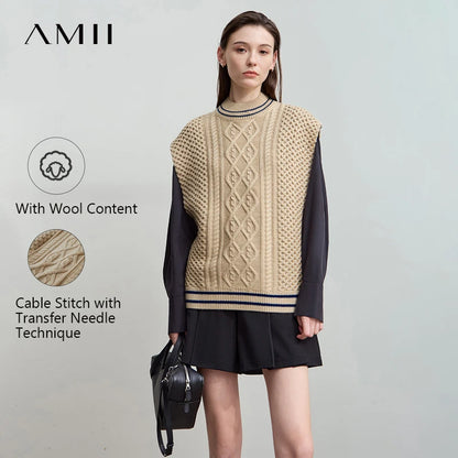 Damen-Halbrollkragen-Pullover ärmellos Weste Wolle-Mix Herbst