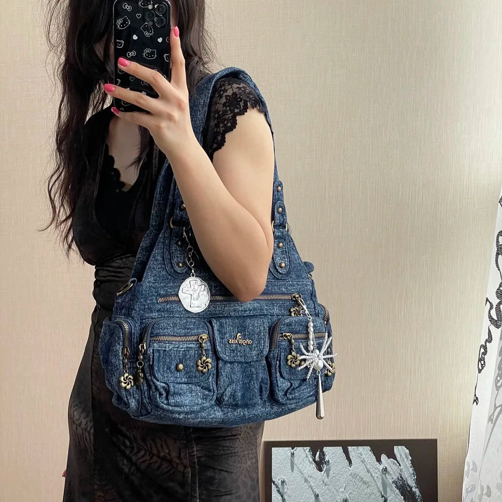 Damen-Hobo-Handtasche aus gewaschenem Leder Schwarz mit Reißverschluss und Innenfächern