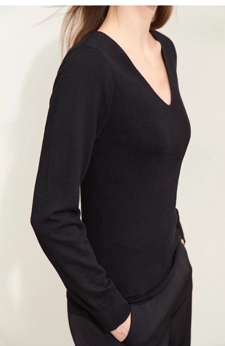 Damen V-Ausschnitt Pullover Wolle-Seide Slim Pendler Herbst