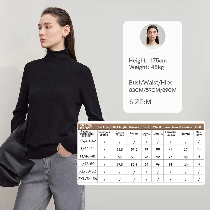 Damen-Rollkragenpullover Wolle-Kaschmir locker einfarbig Herbst