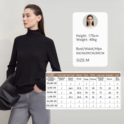 Damen-Rollkragenpullover Wolle-Kaschmir locker einfarbig Herbst