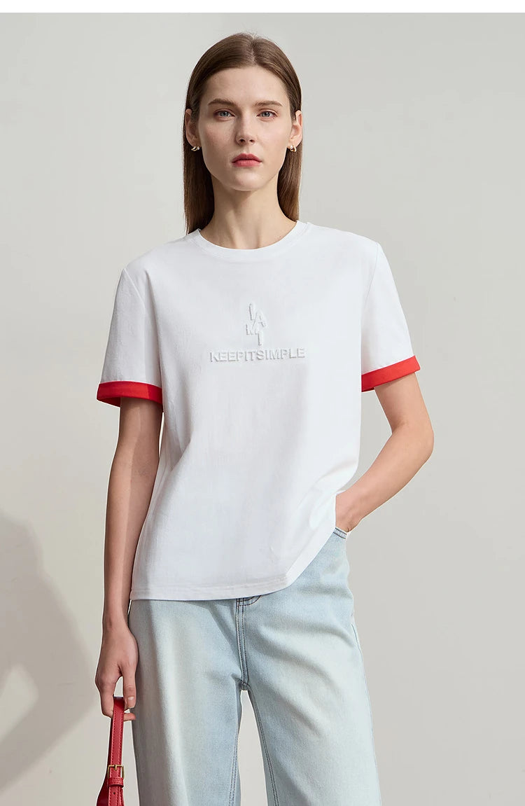 Damen Freizeit-T-Shirt mit Rundhalsausschnitt und Farbblockierung für den Sommer