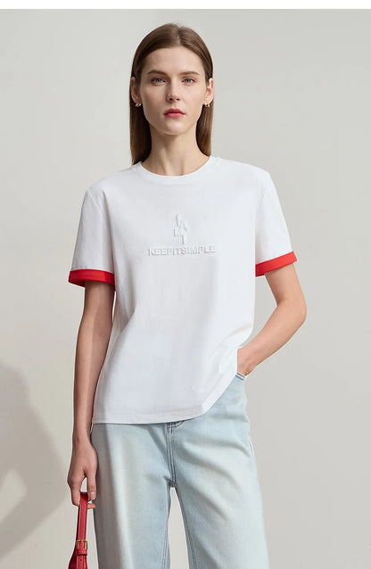Damen Freizeit-T-Shirt mit Rundhalsausschnitt und Farbblockierung für den Sommer