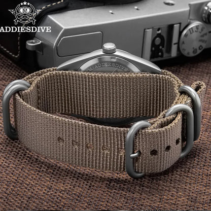 Herren Retro-Quarzuhr 36mm K1 Mineralglas Edelstahl 100m Nachtleuchtzeiger Nylon