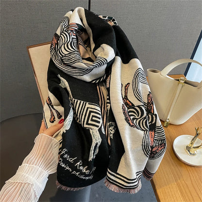 Damen Winterschal Kaschmir Pashmina Pferdprint warm dick Decke Luxus