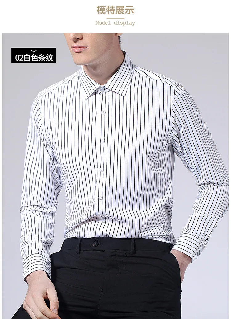 Langarm-Hemd für Herren in Weiß – formell und lässig, koreanischer Stil mit Tasche, ideal für Business und Freizeit.