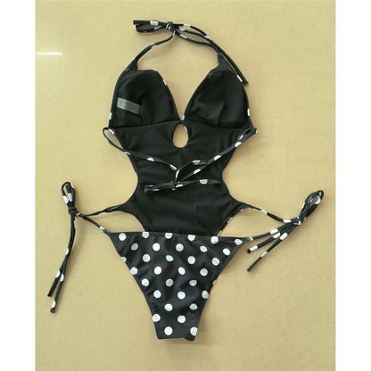 Damen-Badeanzug Polka Dots Neckholder rückenfrei High-Leg Monokini