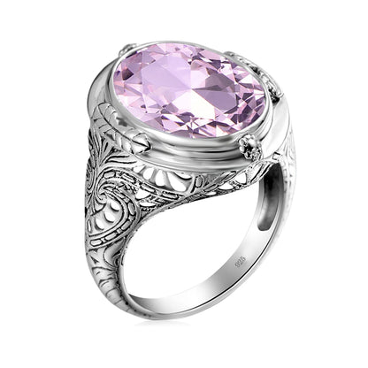 Unisex-Granat-Ring Großer Granatstein 14×18 mm Silber 925 Byzantinisches Design Feines Schmuckstück