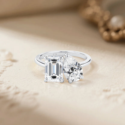 Damen-Ring aus 925er Silber mit Moissanit-Doppelstein, 3,5 Karat Gesamtgewicht, Luxuriöses Schmuckstück