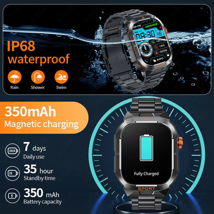 LIGE 2025 Neue Militärische Smart Uhr Männer LED Taschenlampe IP68 Wasserdichte Outdoor Sport Fitness Tracker Anruf Erinnerung Smartwatch