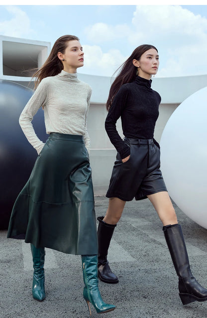 Damen-Rollkragenpullover Wolle Slim einfarbig Büro Winter