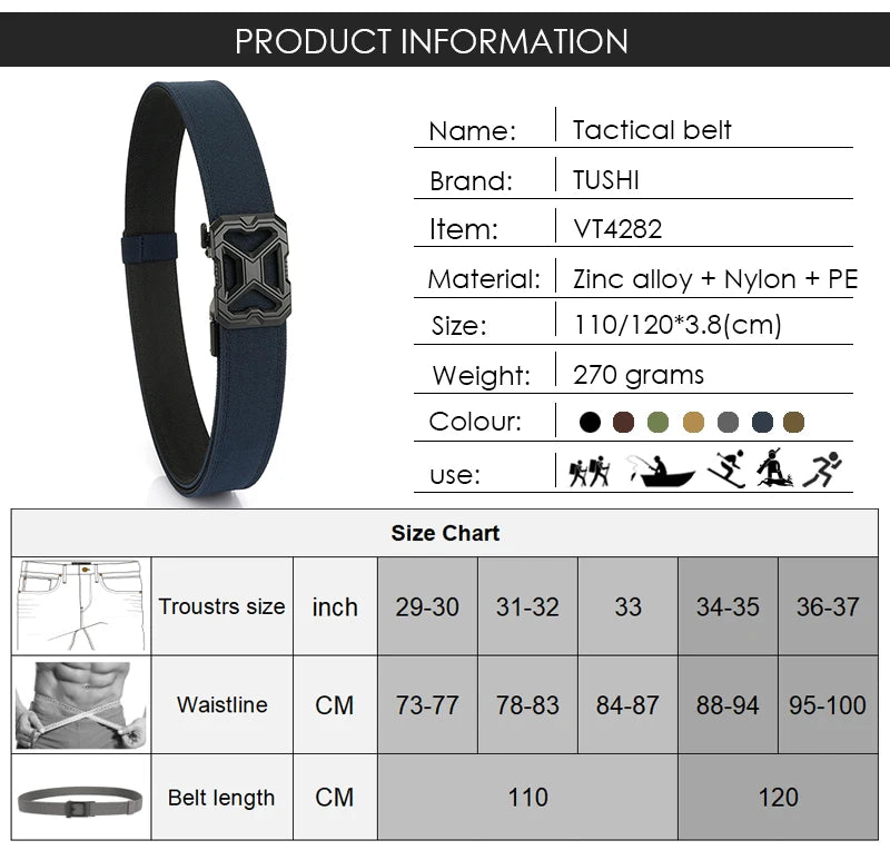 VATLY Tactical Gürtel Einheitsgröße Nylon Automatik-Schnalle Rigid