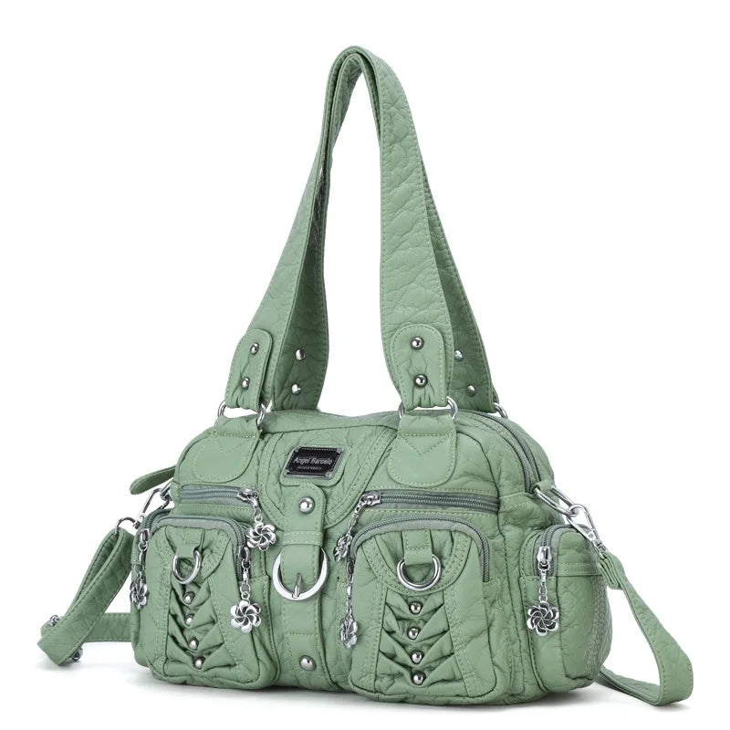Damen-Satchel-Tasche aus PU mit Reißverschluss und viel Stauraum für Smartphone und Wertsachen