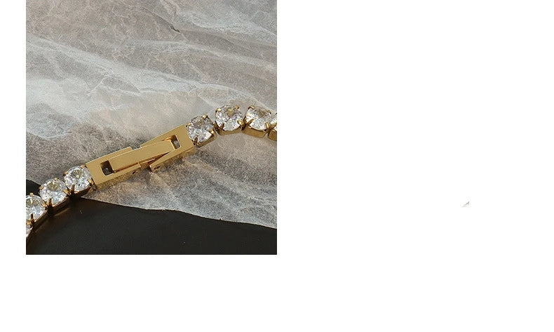 Damen-Kettenarmband mit rundem Zirkonia aus Edelstahl
