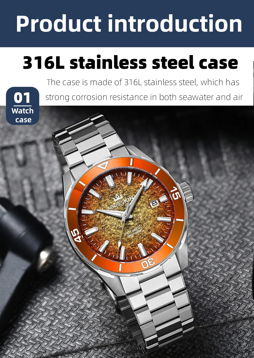 Herren-Luxus-Taucheruhr mit Japan-9015-Werk und Saphirglas