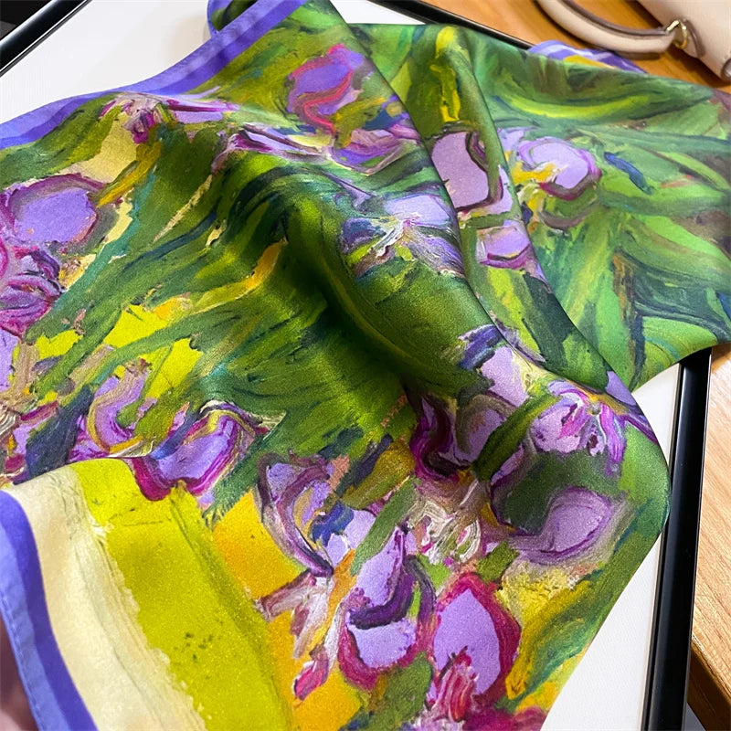 Damen Seidenschal klein Haarband Halstuch Foulard Krawatte bedruckt elegant