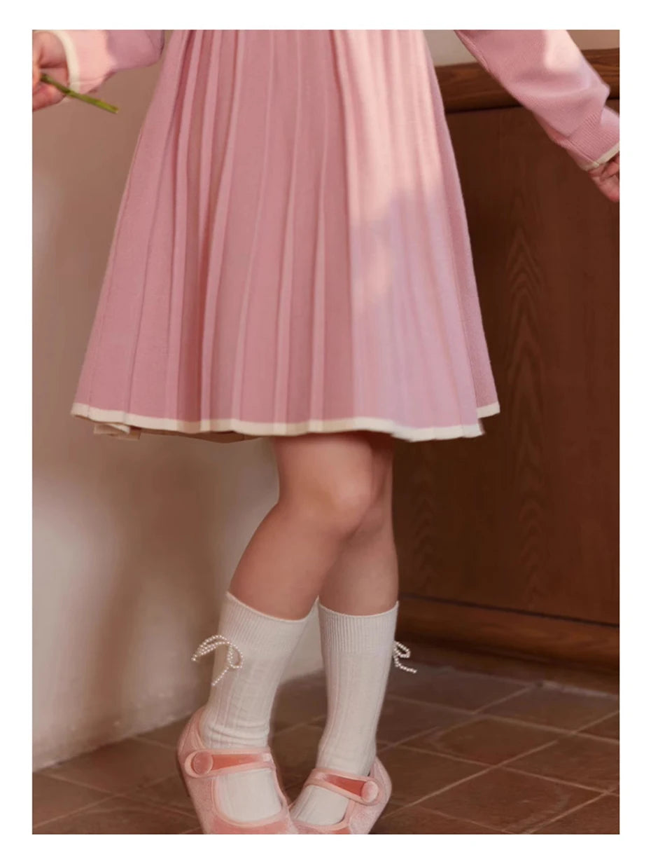 Weihnachtspullover für Kinder im Retro-Stil – Jacquard-Strick in Rosa, locker und niedlich, für Mädchen von 110cm bis 170cm