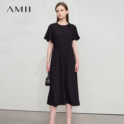 Elegantes Damen Chiffon Midi Kleid Mit Gürtel Business Look