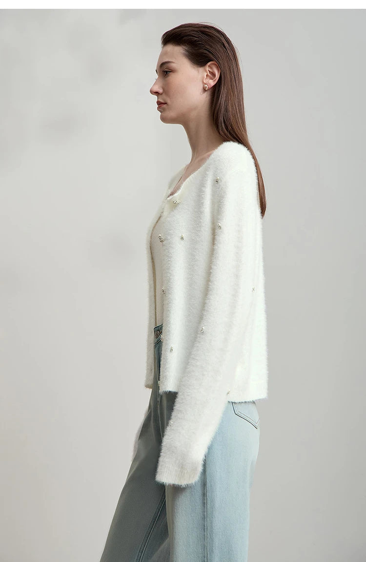 Damen-Rundhalspullover Strickjacke kurz elegant Herbst-Winter