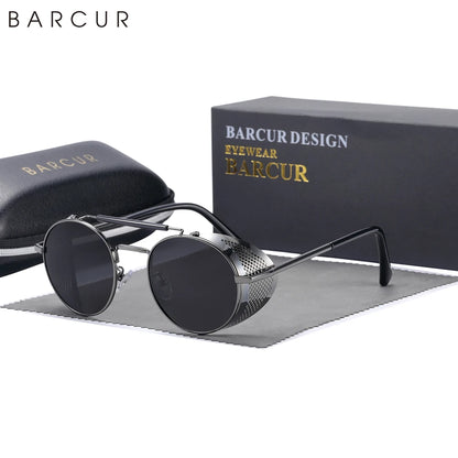 Sonnenbrille Steampunk rund Retro polarisiert Vintage Herren Damen B
