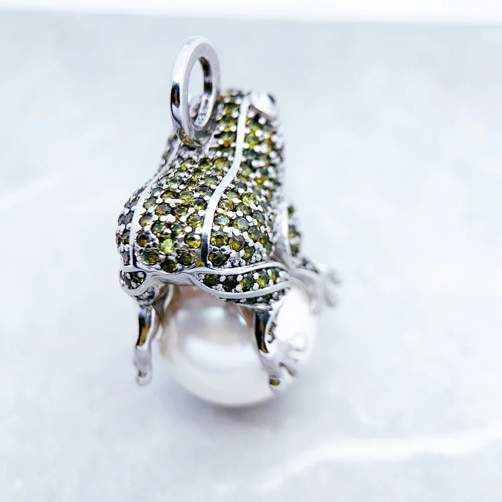 Damen-Charm-Anhaenger Frosch mit Perle aus Sterlingsilber