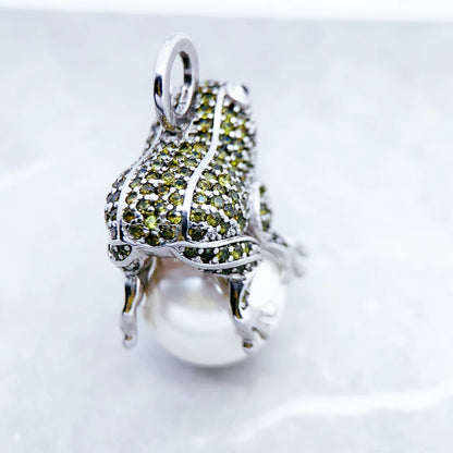 Damen-Charm-Anhaenger Frosch mit Perle aus Sterlingsilber
