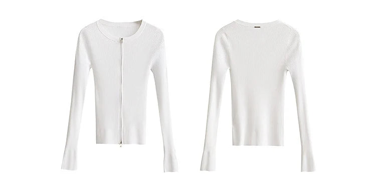 Damen-Rundhals-Cardigan Slim Doppelreißverschluss Viskose Frühling
