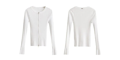 Damen-Rundhals-Cardigan Slim Doppelreißverschluss Viskose Frühling