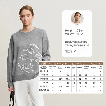Damen-Rundhalspullover Tier-Jacquard locker Langarm Winter