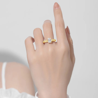 Damen-Verlobungsring Moissanite Emerald-Schliff 2 ct Gelbgold-Optik Silber Farbe D