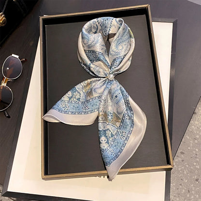 Damen Seidensatin Schal quadratisch Blumenprint Kopftuch Bandana Hijab Neu