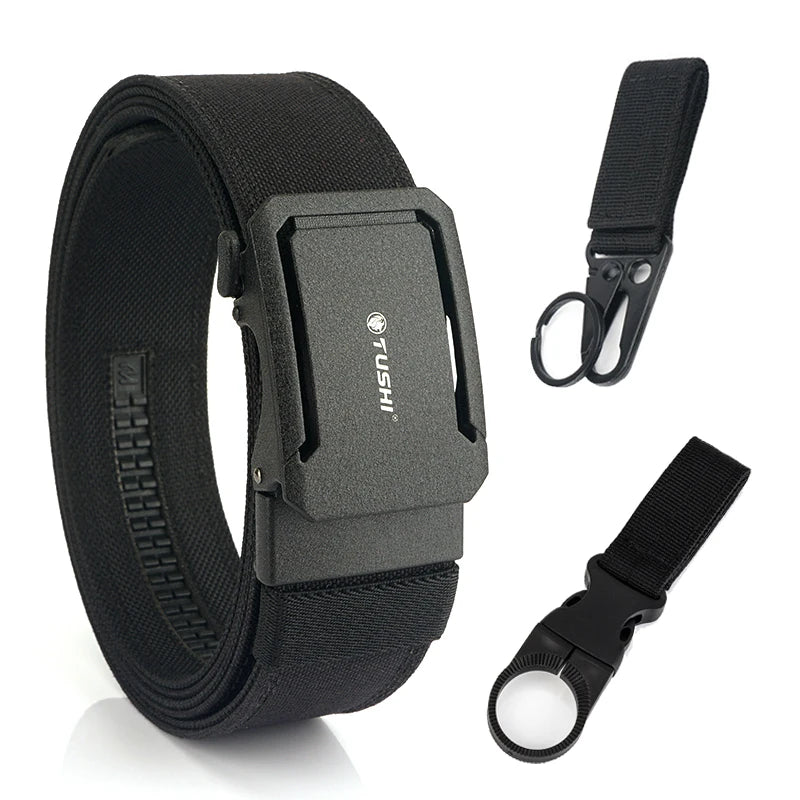 Herren-Taktischer Gürtel aus Nylon mit Automatischer Schnalle, 4,3 cm Breit, 120 cm Länge