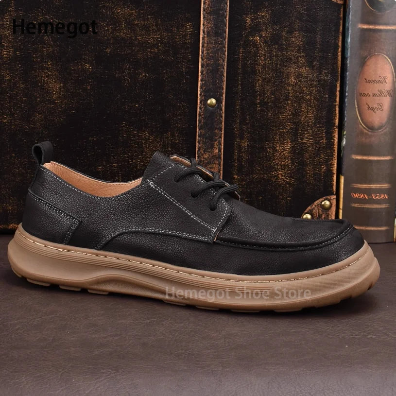 Thick-Soled Men's Shoes Retro British Style Non-Slip Leather Shoes Men's Shoes Wear-Resistant Solid Color Handmade Men's Shoes