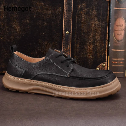 Thick-Soled Men's Shoes Retro British Style Non-Slip Leather Shoes Men's Shoes Wear-Resistant Solid Color Handmade Men's Shoes