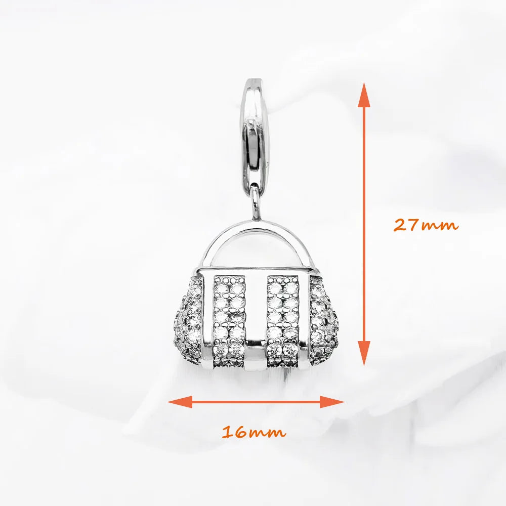 Damen-Charm-Anhänger Tasche weißer Stein elegant aus Sterlingsilber