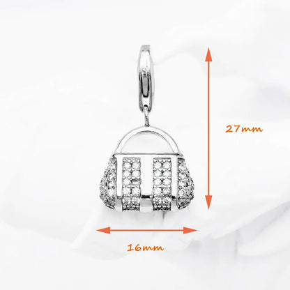 Damen-Charm-Anhänger Tasche weißer Stein elegant aus Sterlingsilber