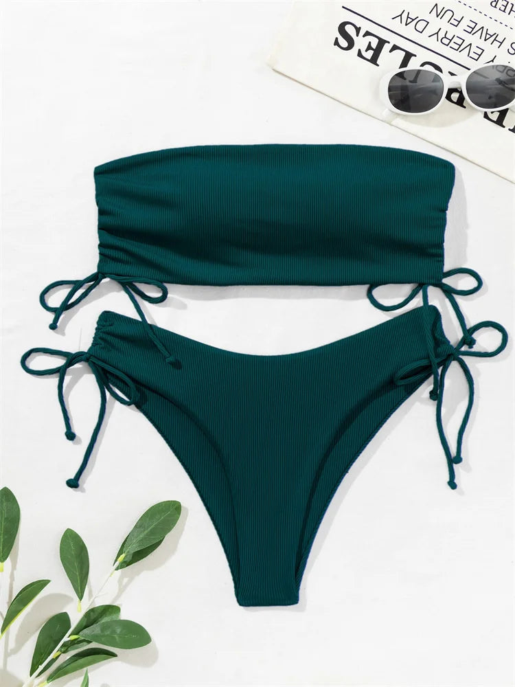 Gestreifter Sexy Bikini für Damen – Zweiteiliges Badeanzug-Set für Strand und Pool