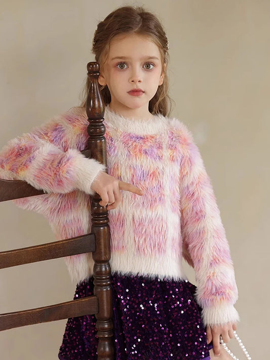 Winterpullover für Mädchen mit langen Ärmeln – ideal für Weihnachtsfeiern, in Weiß und Grün, für Kinder von 110 cm bis 170 cm.