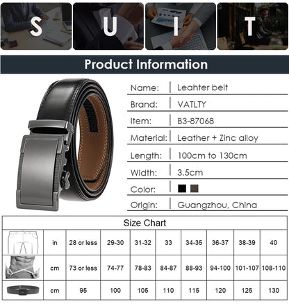 Herren-Gürtel aus Echtleder 35 mm Breite mit Silberner Automatik-Schnalle für Business und Alltag