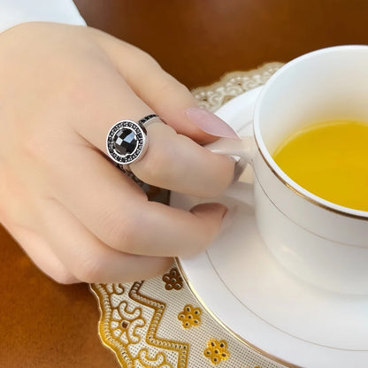 Damen-Ring Luna schwarz Solitär glamourös aus Sterlingsilber