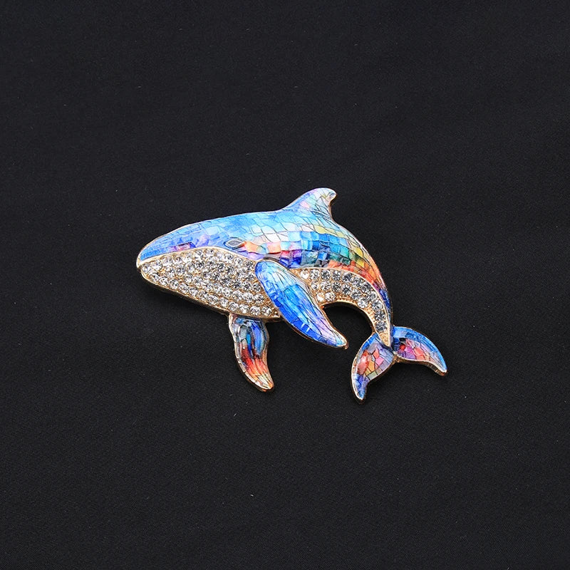 Brosche Meerestier Hummer Delfin Schildkröte Emaille Ozean Goldfarbig