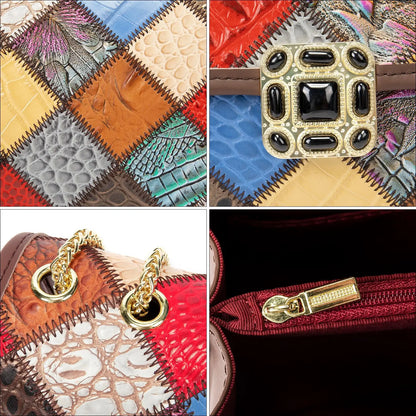 Damen-Schultertasche Aus Echtem Leder Kleine Handtasche Mit Gestepptem Kettenriemen Für Alltag Und Freizeit
