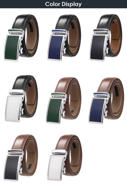 VATLY Fashion Ledergürtel Herren 3,5 cm Automatik-Schnalle Natur-Rindsleder