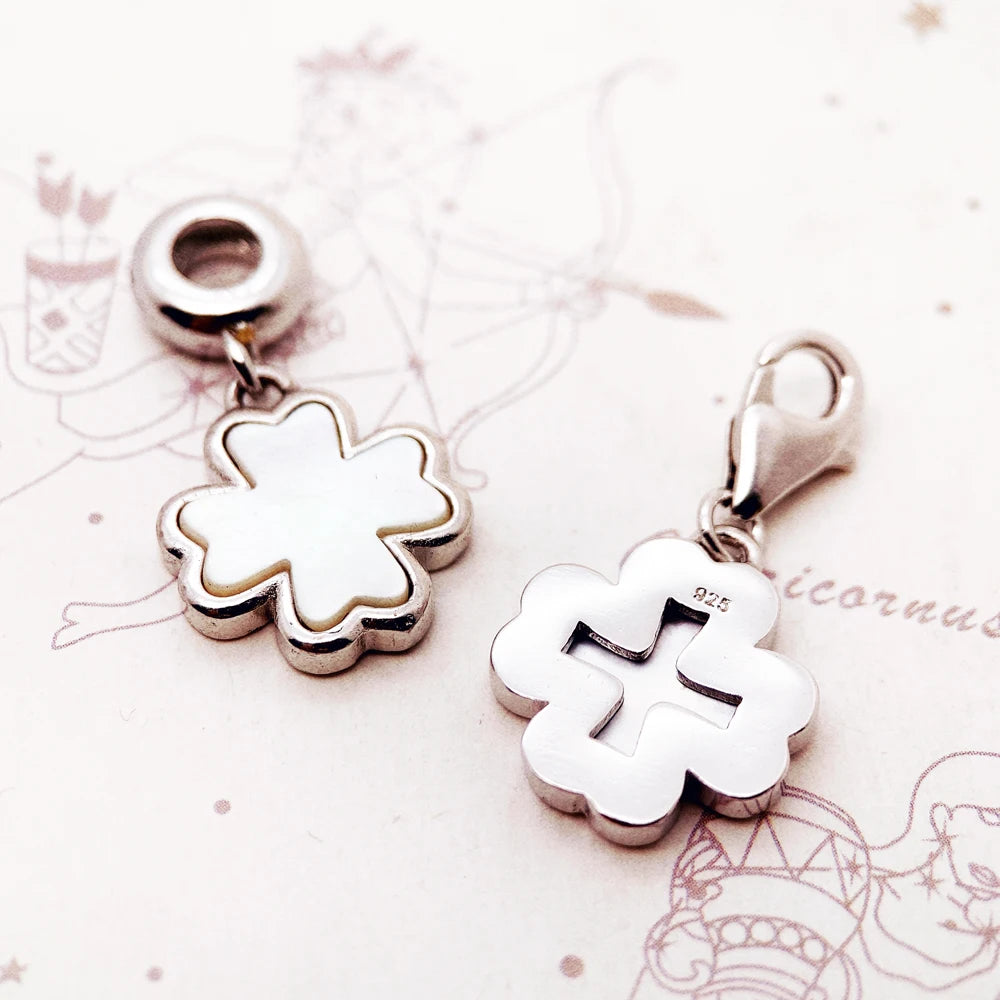 Damen-Charm-Anhänger Kleeblatt Muschel Glück Party aus Sterlingsilber