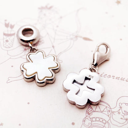 Damen-Charm-Anhänger Kleeblatt Muschel Glück Party aus Sterlingsilber