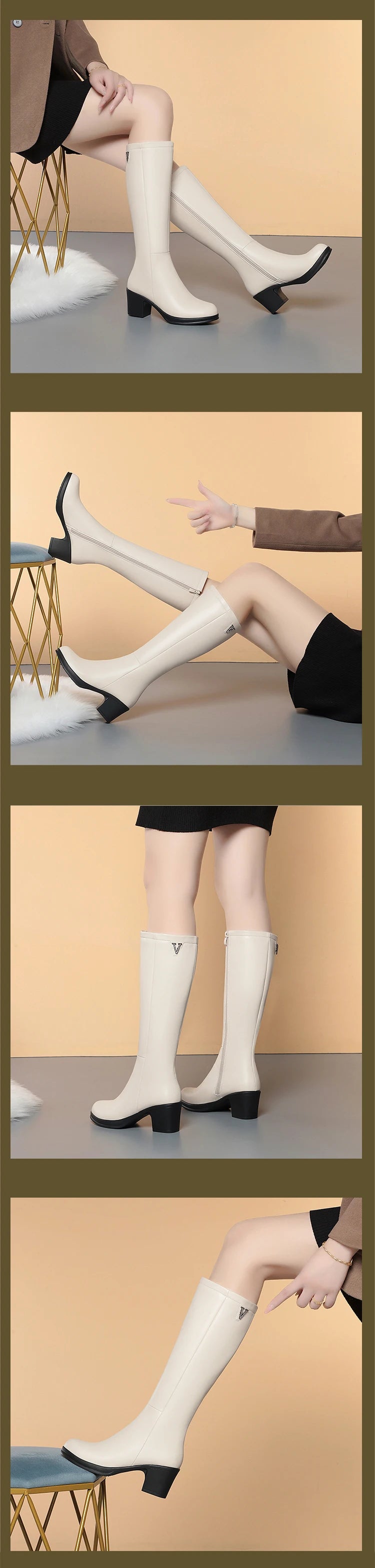 AIYUQI  Women Knight Boots Genuine Leather 2025 New Wool Warm Women Winter Boots Round Toe High Heels Fashion Women Long Boots