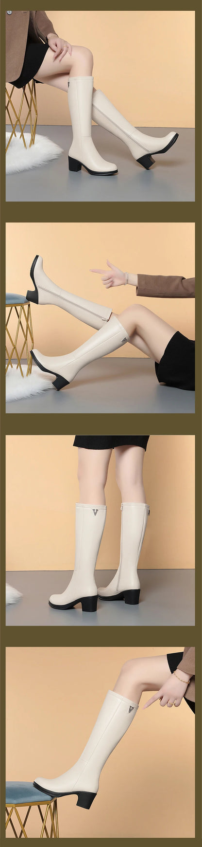 AIYUQI  Women Knight Boots Genuine Leather 2025 New Wool Warm Women Winter Boots Round Toe High Heels Fashion Women Long Boots